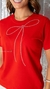 T-shirt Gola Tradicional Aplicação Laço Brilho Vermelha - loja online