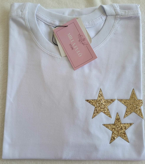 T-shirt Gola Tradicional Aplicação Estrela Dourada - comprar online