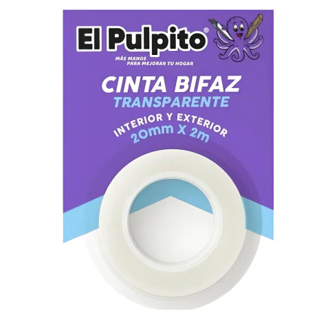 Cinta Bifaz Adhesiva 20mm X 2m Interior Exterior El Pulpito Color Transparente
