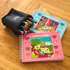 Kit 2 Livros de colorir Comfy and Cozy + 24 Canetinhas - Marmelo