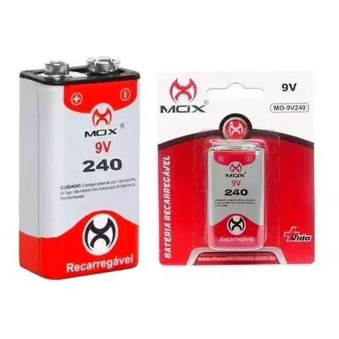Bateria 9v 240mAh Recarregável Mox Origina