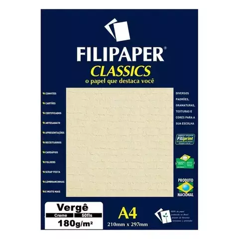 Papel Especial Filipaper A4 180g - 50 Folhas Vergê