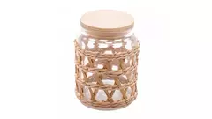 PORTA MANTIMENTOS DE VIDRO COM SISAL E TAMPA DE MADEIRA 750ML - comprar online