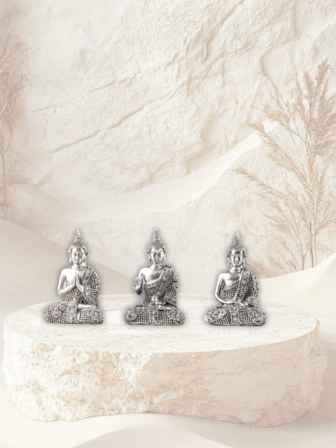 Figuras de Buda plateado con brillo para Meditación - 9cm