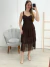 Vestido Longo de tule Liso Marrom 24935