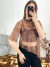 Blusa de renda assimétrica Marrom Claro 37133 - comprar online