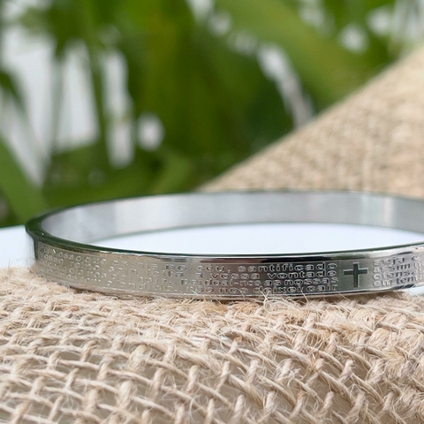 Bracelete aço 316L cor prata escrito Pai Nosso 6mm - comprar online