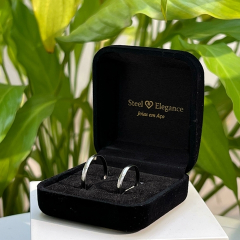 Par de Alianças aço polido fina 1,2mm sem pedra