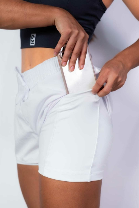 Short Race Duplo com Bolso Branco