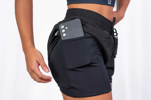 Short Race Duplo com Bolso Preto