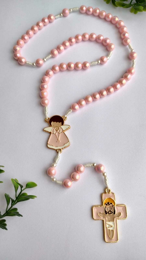 Terço Inf. Anjo da guarda rosa metal