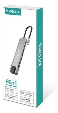 HUB KELYX 8 EN 1 TYPE C HDMI SD USB 2.0X2 USB 3.0 X 2 RJ45 7886 - comprar online