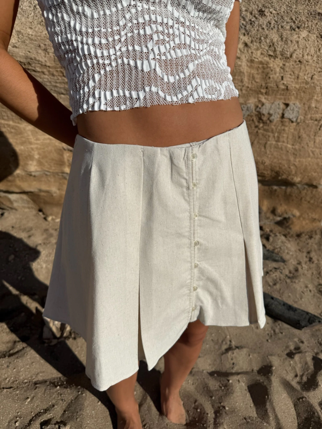 Falda tableada lino