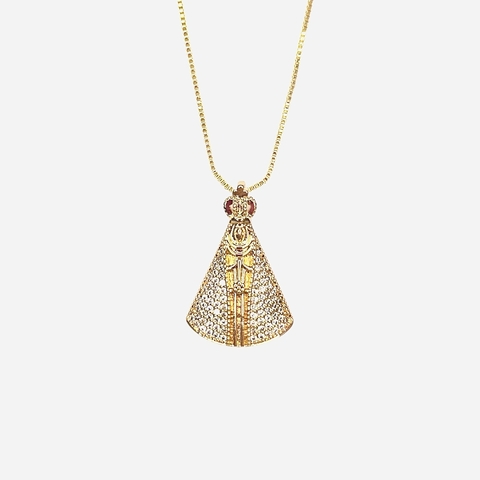 Colar Nossa Senhora Aparecida Cravejado Banhado a Ouro