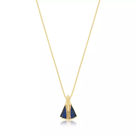 Colar Nossa Senhora Aparecida Cravejada Azul em Ouro - comprar online