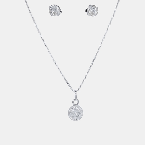 Conjunto Colar e Brinco Prata 925 Ponto de Luz Zircônia Branca 