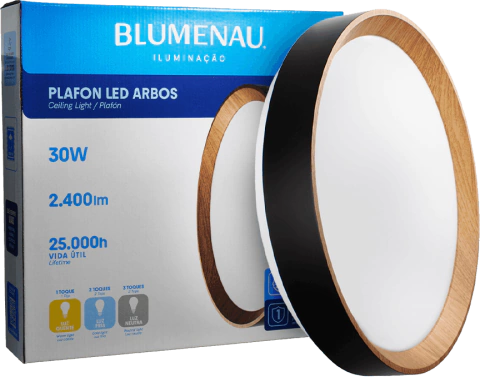 LUM PAINEL REDONDO ARBOS 30W PRETO (38CM) BLUMENAU