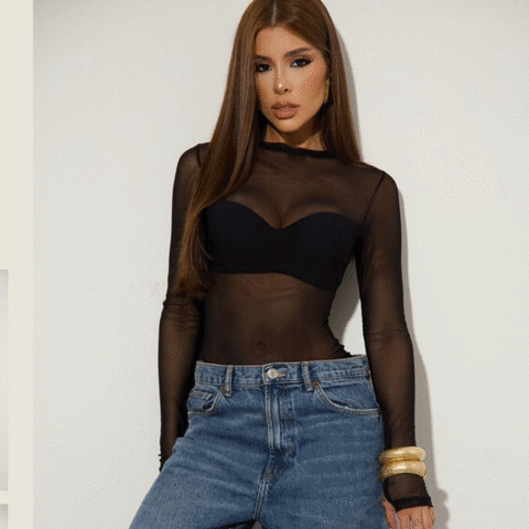 Body de tule com abertura no punho