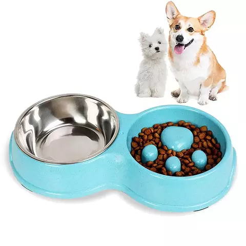 Tigelas para cães de comida lenta, tigelas duplas de aço inoxidável. - comprar online