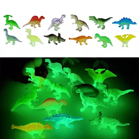 Mini borracha macia que brilha no escuro figura de dinossauro.