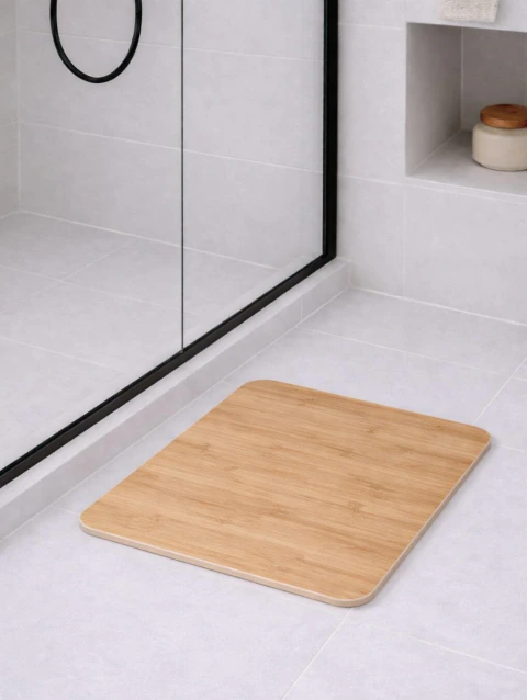 Alfombra De Diatomita Placa Absorbente Baño Grande 39x60cm -Color Madera Bamboo-