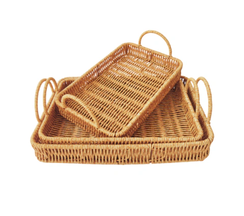 Set X 3 Bandejas Rectangulares Simil Rattan Claro PVC