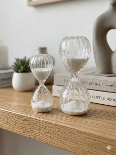 Reloj de Arena de Cristal Estriado Decorativo - 8 cm