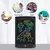 Tablet mágico infantil para escrever e desenhar, com ilustrações coloridas de planetas e estrelas.