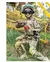 Criança vestindo uniforme tático militar, equipado com óculos de proteção e segurando um pequeno utensílio, em um ambiente externo.