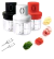 Três mini processadores de alimentos recarregáveis em cores preta, branca e vermelha, acompanhados de ingredientes picados e cabos USB.