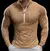 Camiseta esportiva masculina de manga comprida na cor bege, com zíper frontal e ajuste ao corpo.
