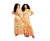 Vestido longo com estampas florais em tons de laranja, usado por duas modelos com cabelo cacheado, destacando a elegância e conforto da peça.