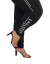 Legging plus size feminina preta com detalhes brancos e salto transparente, destacando conforto e estilo.