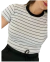 Camiseta feminina de listras com gola preta, ideal para transformar seu visual.