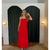 VESTIDO MIDI VERMELHO COM DECOTE DE BABADOS