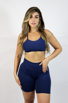 Conjunto Bermuda meia coxa Azul Marinho Meril + Top Madu