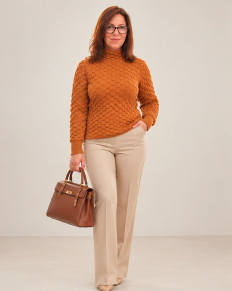 Blusão em tricot com conforto e elegância para composições sofisticadas.