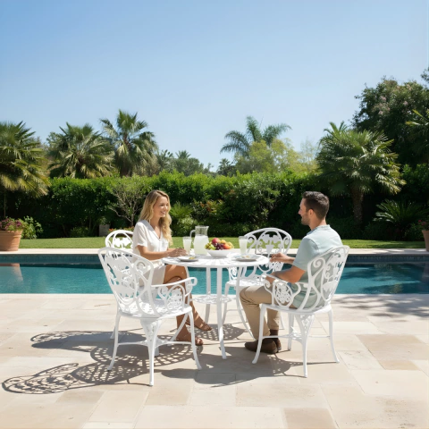 Conjunto 1 Mesa Para Jardim 4 Poltronas Malbec Piscina Laser