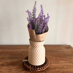 Cuenco de cerámica | florero sin drenaje Tulipán + posaflorero tejido + ramito de flores blancas artificiales o lavandas en internet