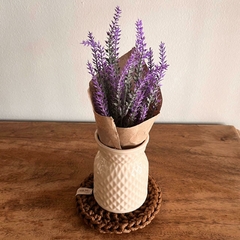 Cuenco de cerámica | florero sin drenaje Tulipán + posaflorero tejido + ramito de flores blancas artificiales o lavandas - tienda online