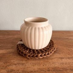 Cuenco de cerámica | maceta con drenaje Girasol + posamaceta tejido - tienda online