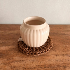 Cuenco de cerámica | maceta con drenaje Girasol + posamaceta tejido - Casa Mia Deco