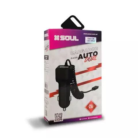 Cargador Auto 12v microUSB con Cable 2A SOUL CA-USBDUALMI - comprar online