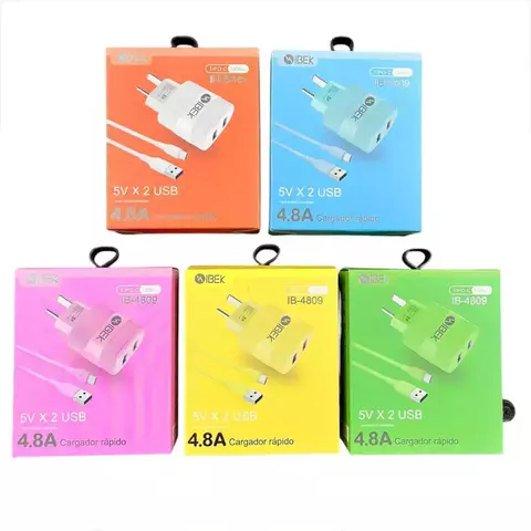CARGADOR IBEK 4.8A CON 2 SALIDAS USB Y CABLE TIPO C IB-4809 - comprar online