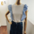 Blusa de Algodão com Babados Azuis
