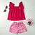 CONJUNTO INFANTIL FEMININO VERÃO REGATA E SHORTS VERMELHO FLORES ANGERÔ