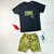 CONJUNTO INFANTIL MASCULINO VERÃO CAMISETA E BERMUDA PRETO DINOSSAURO FAKINI