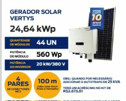 GERADOR SOLAR MH 2500 Kwh/mes