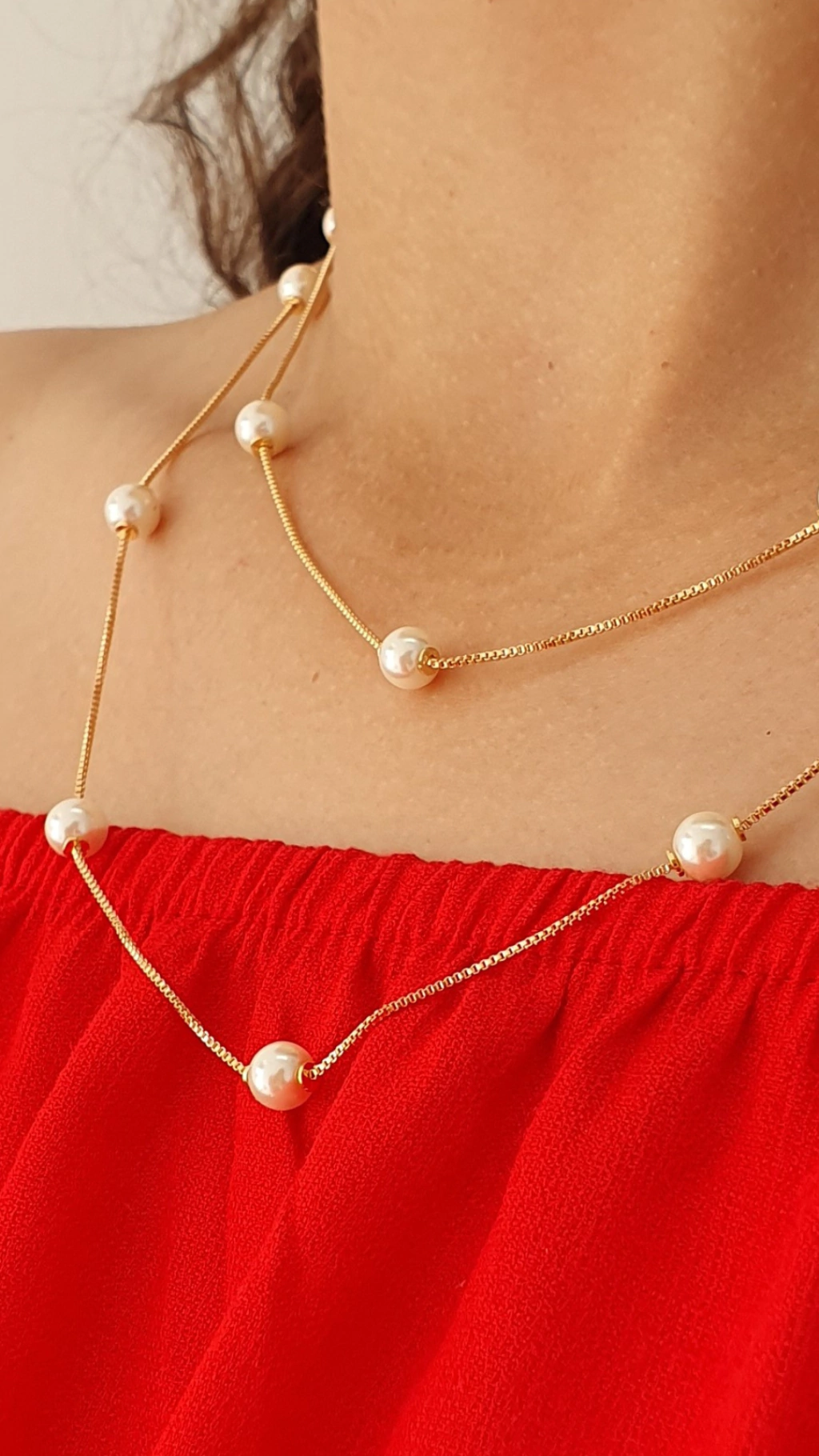 Colar corrente veneziana com pérola de vidro -50cm