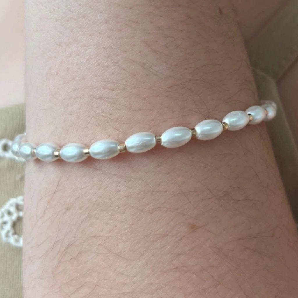 Pulseira pérola arroz shel 6mm -18cm